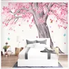 壁紙カスタマイズされた3D壁紙水彩花オープンリッチな桜の風景背景壁高品位の防水材料