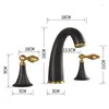 Bathroom Sink Faucets Basin Brass Faucet Black Gold 3 Holes Double Handle Widespread And Cold Water Mixer Toilet Tap