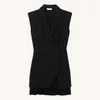 Casual Dresses Formal For Women 2024 Early Spring French Style Sleeveless Vest Suit Collar Folded Spliced Hundred Pleats Women's Dress