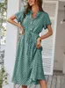 Ladies Polka Dot Print Shirt Dres Casual Midi Holiday Summer Dress Female Loose Women Beach Sundress Robe Vestidos 240409