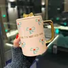 Чашки блюдцы рождественская кофейная чашка для кофейного чашка набор розового синего керамического цветочного чайного напитка кружки для вечеринки домашняя посуда подарки по подаркам