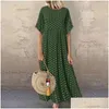 Grundläggande avslappnade klänningar Boho Maxi Dress Vintage Print Summer Half Sleeve Loose Plus Size Female Long Big Swing Robe Vestidos Drop Deliver Dhycm
