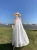 Casual Dresses 2024 Summer Fashion White Holiday Party Pleated Fairy Dress Women Loos