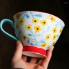 Cups Saucers Ceramic Underglaze Small Yellow Flower Big Mouth Cup/Handle Mug/ Cup