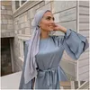Vêtements ethniques Ramadan Eid Satin Hijab Robe Dubaï Abaya Turquie Summer Flare Mode musulmane Robes maxi pour femmes Islam Kaft Dhdiv