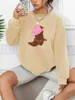 Damen Hoodies Sweatshirts Pink Hut Print Pullover Casual Lose Mode Langarmed Sweatshirt Solid Color Womens Top 240413