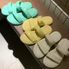 Sandaler 2022 Ny designer Womens Slide Yellow Leather Platform Flat Slide Summer Leisure Beach Flip Size 40 Lake Green SandalSl2403