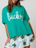 Women's T Shirts Women St Patricks Day Shirt Sequin Short Sleeve Green Lucky Glitter Print Shamrock Funny Graphic Tee Top