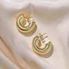 Stud Earrings Retro Smooth Chunky C Shape Hoop Glossy Gold Plated Pvd Circle Round Tube Huggie Hoops Stacked Ear Jewelry