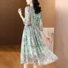 Abiti casual 2024 Summer Summer Floral Silk Abito Midi a maniche lunghe donne Boho Fashion coreano Elegante festival di lusso Vestidos