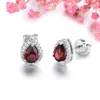 Stud Küpe Doğal Kırmızı Garnet Sterling Gümüş Küpe 1.8 Karatlar Gerçek Taş Klasik Romantik S925 Fine Jewelrys Kadın Hediyeleri