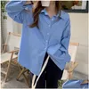 Chemises pour femmes Arrivée Spring Femmes All-Matched Korean Style Col Collier Blouse Loose Lot Long Single Breasted Casual Dhaq4