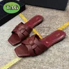 Women Tribute Designer Sandals Sl Calf Skin Leather Flats Slippers Slides Heels Brown Emed Mules Womens Slide Slipper Sliders Summer Beach Sandal