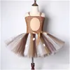 Sukienki dla dziewcząt Deer Tutu sukienka dziewczyna z opaską na głowę Kids Halloween Costume Baby Princess Elk Reindeer Strój na rok Drop Deli Dh3uw