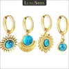 Hoop Earrings LUXUSTEEL Boho Stainless Steel Turquoise Blue Stone Charm Drop Earring For Women Girls 2024 France Chic Jewelry