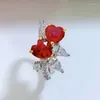 Cluster ringen S925 Silver Ring Love Pigeon Blood Red 6 Hartvormig Grand Light Luxe Gepersonaliseerde Instagram Trendy veelzijdig