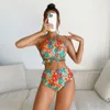 Nieuwe hangende nek Bikini zwempak sexy bedrukt