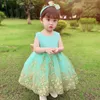 Summer Kids Girls Party Dress ärmlös Back Bow paljetter Sashes Princess Dress Wedding Perform Birthday E8557 240407