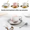 Mugs Ceramic Coffee Cup Dessert Tea Set Saucer Spoon Gold Handle Party