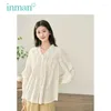 Women's Blouses Inman Women Blouse 2024 Autumn Bishop Sleeve gegolfde V-hals loshangend borduurwerk Jacquard katoen elegante abrikoos tops