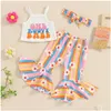 Clothing Sets Infant Baby Girl Summer Clothes Cami Crop Top Daisy Floral Bell Bot Flared Pants Birthday Outfit Drop Delivery Kids Mate Ot6Ym