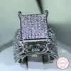 925 Стерлинговое серебро. Высококачественное белое циркон алмазное кольцо геометрическое трехмерное трехмерное диверсифицированное кольцо, подходящее для пары 240407