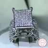 925 Sterling zilveren hoogwaardige witte zirkoon diamantring geometrische driedimensionale gediversifieerde ring geschikt voor paar 240407