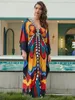 Women Ethnic Print Kaftan Beach Dress Bathing Suit Plus Size Swimsuit Cover Up Beachwear