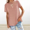 Women's Blouses Soft Women Tee Loose Fit T-Shirt Stijlvol V-hals met knopen Pocket Solid Color Shirt voor de zomer