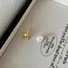 Studörhängen Ventfille 925 Sterling Silver Star Pearl Earring for Women Asymmetry Originalitet Design Jycken Birthday Present Drop Drop