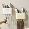 Armazenamento de cozinha Fácil de limpar o suporte do pauzinho moderno Montagem de parede multifuncional com a barra de toalha de gancho Dreno destacável