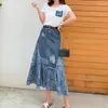 Skirts Summer High Waist Long Woman Vintage Irregular Patchwork Denim Skirt Female Streetwear A-Line Midi