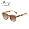 Sunglasses STORY 2024 Vintage Tortoiseshell Square Women Men Brand Designer 90s Pink Round Lens Cat Eye Sun Glasses S4113D