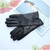 Five Fingers Gloves Fashion Women Genuine Leather Sheepskin Bow Decoration Veet Lining Keep Warm In Winter Black 230210 Drop Delivery Dhmbq