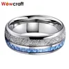 Tungsten Carbide Ring for Men Women Wedding Band Light Blue Carbon Fiber Meteorite Inlay Polished Shiny Comfort Fit 240401