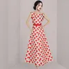 Casual Dresses 2024 Summer Korean Fashion Elegant Print Ball Gown Long Dress High Quality Women O-Neck Sleeveless Tank Slim Party Vestidos