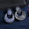 Brincos de berros Três graças de luxo azul zirconia cor de ouro preto de ouro grande para mulheres jóias de noivado de casamento E1814