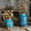 Vasi Butterfly Wings Blue Geometry Pattern Ceramic Vintage VASE DECORAZIONI DEL FLOWER ORNAMENTI JAR STILE ETHNIC