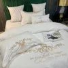 Bedding Sets Luxury Gold Embroidery 60S Sanding Satin Egyptian Cotton Set Duvet Cover Fitted Sheet Bed Pillowcases Home Textile