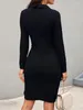 Abiti casual Spring Autumn Office Dress Lady 2024 Fashion Black Notchet Neck Mleeve Long Slim Pencil Women Elegant BodyCon Work