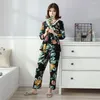 Home Clothing Women Pajamas Satin Sleepwear Pijama Wear Silk Pyjama Suit Flower Print Sweet Cute Sleep Lounge Fashion