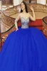 Королевские голубые платья Quinceanera с длинным рукавом бальный платье с бисером вырезом корсет Sweet 16 Birthday Partid