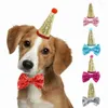 Dog Apparel 2Pcs/set Pet Dogs Caps With Bowknot Cat Birthday Costume Sequin Design Headwear Cap Hat Christmas Pets Accessories