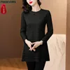 Camicette da donna L-5xl 2024 Tunica tunica primaverile Tops di pizzo Women Basic Wear Office Lady Long Sleeve Long Vintage Design French Shirts