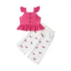 Ensembles de vêtements Toddler Girls 2pcs Tenues de bouton de manche volante et pantalon de papillon blanc Vêtements d'été