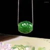 Pendant Necklaces Natural Jasper Green Jade Hollow Handcarve Pendants With 925 Sterling Silver Necklace Jadeite Jewelry