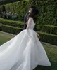 Um vestido boho de linha para noiva Mangas compridas pérolas vestidos de noiva vestidos de noiva vestidos Novia backless country robe de mariage es