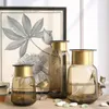 Vaser enkel amerikansk retro kopparcirkel glas vas modell hus hem dekoration blommor simulering blommor