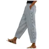 Pantaloni da donna bottoni laterali estivi pantaloni casuali donne donne solide in cotone lino di cotone harem donna larghe alla caviglia vintage