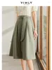 Kjolar Vimly Women's Green A-Line Paraply Kjol 2024 Sommar i Fashion Solid Elastic High midja Drape Lace-up Casual Midi